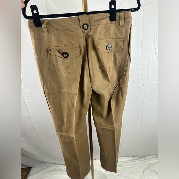 NWOT BCBG BCBGMAXAZRIA Linen blend Straight Leg Brown Pants Size 4 Button - Picture 4 of 6
